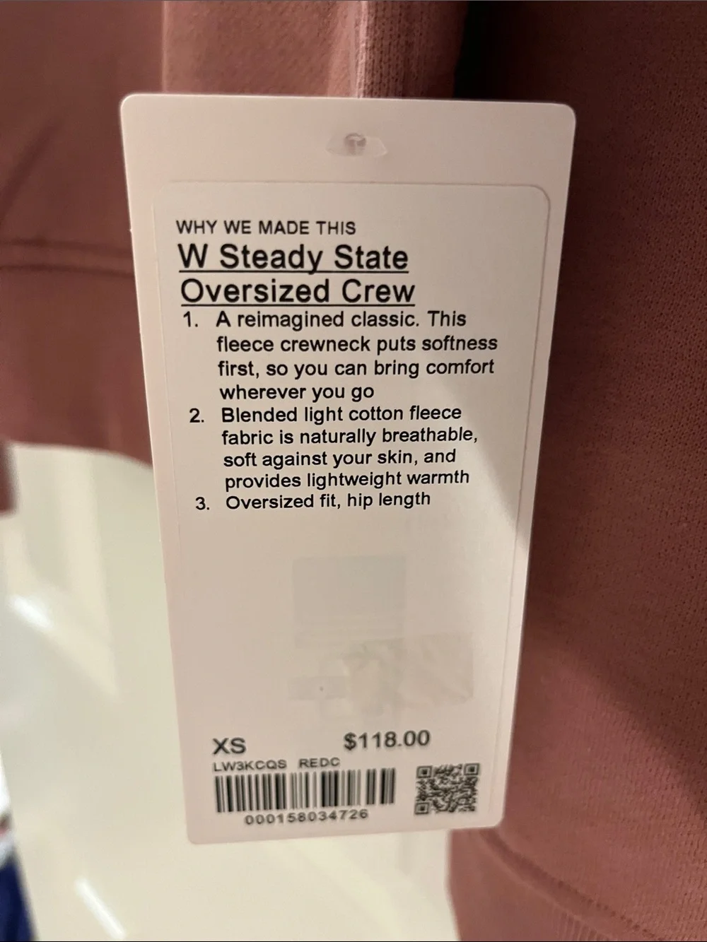NWT Lululemon W Steady State Oversized Crew